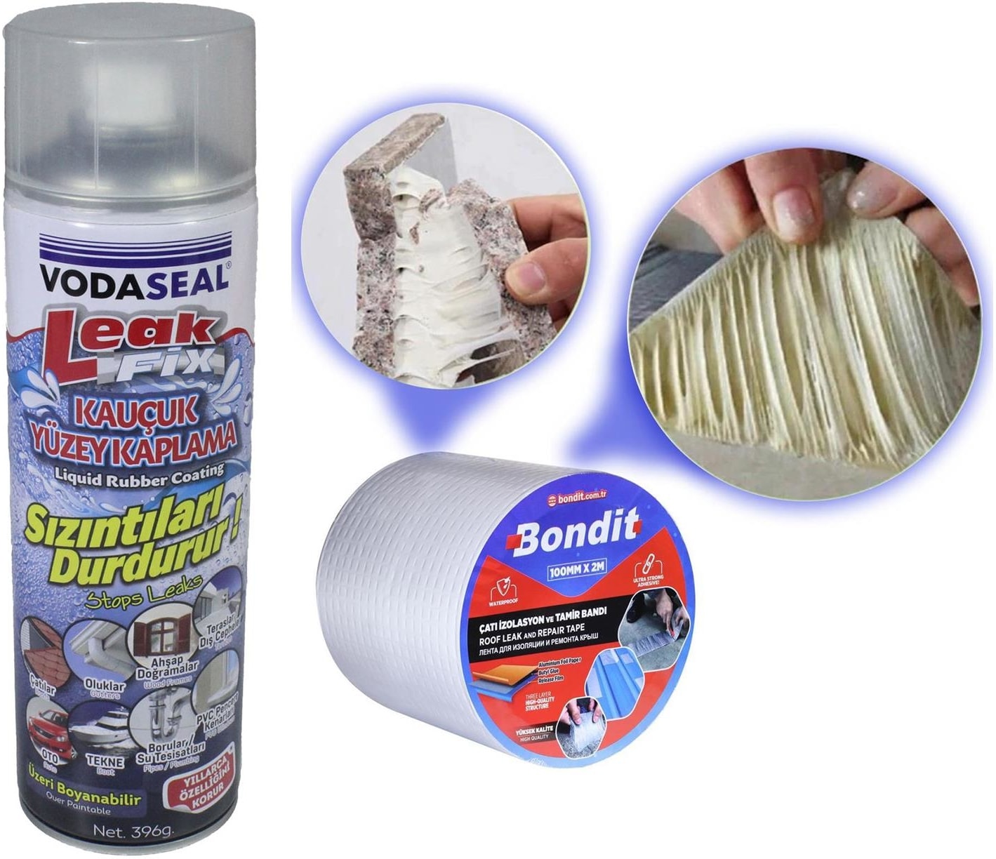 OZKUVVET Leak Fix Su Geçirmez Sızdırmaz Sprey Şeffaf 396 gr + Çamur Bant