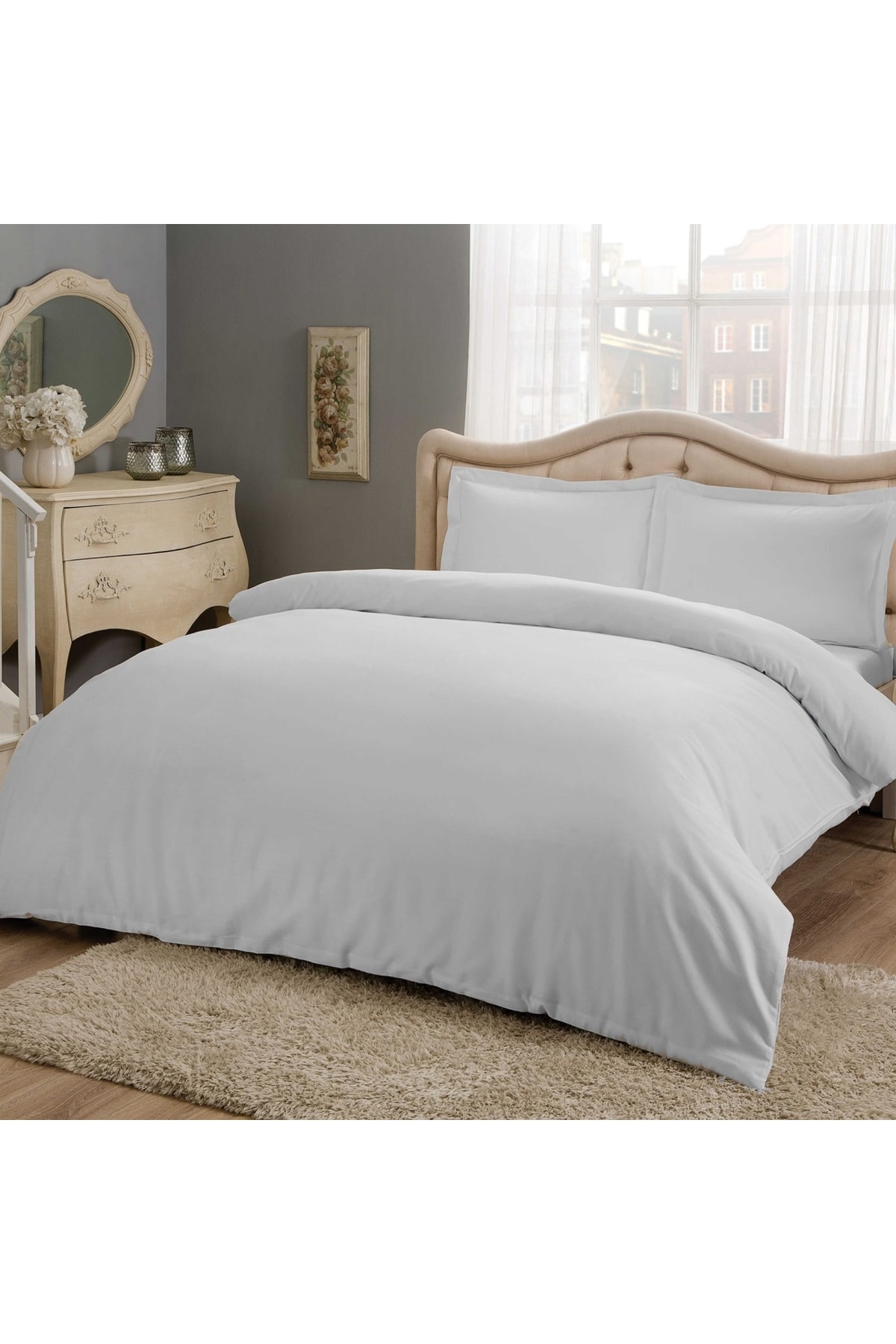 Saten Basic King Size Nevresim Takımı Gri