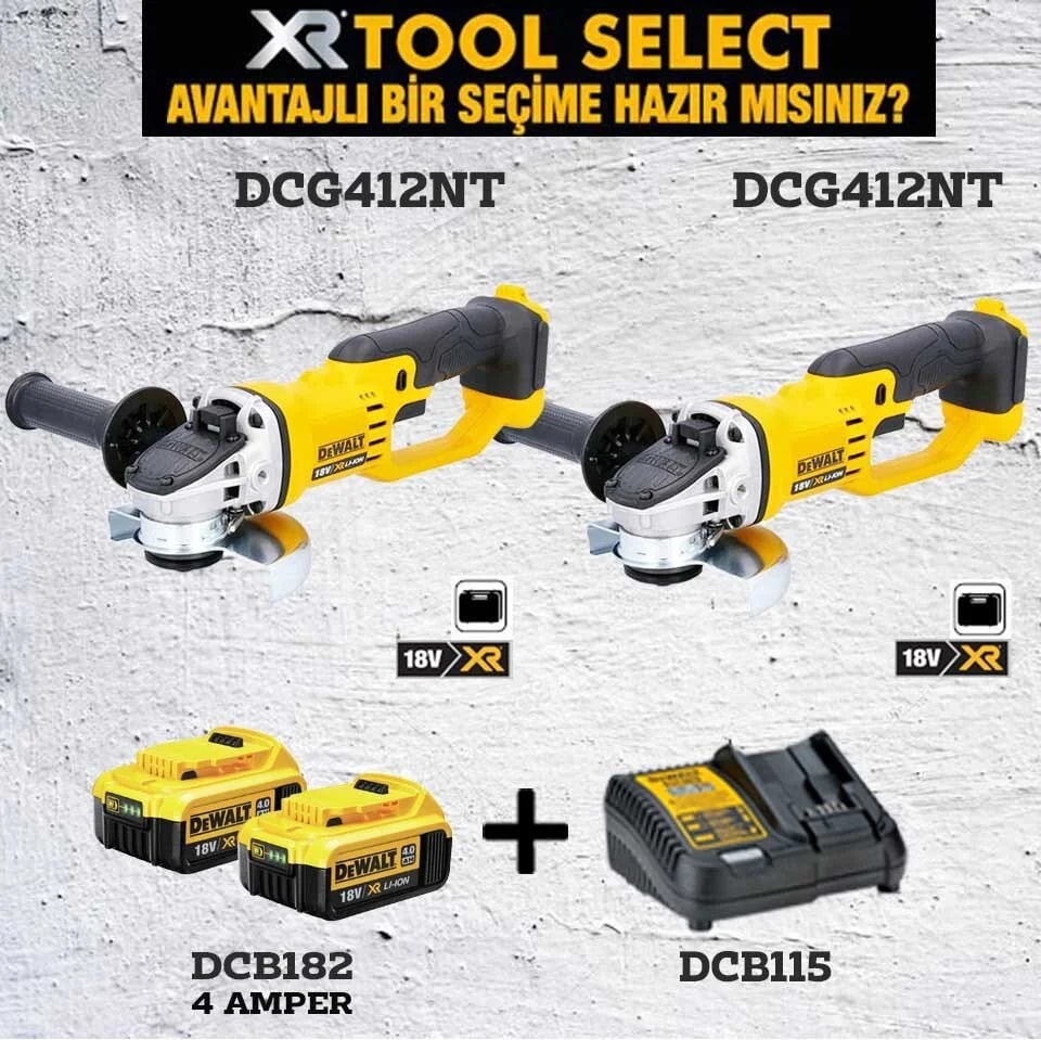 DEWALT 2XDCG412NT Avuç Içi Taşlama 125MM+2X 4AH Akü+Şarj Cihazı