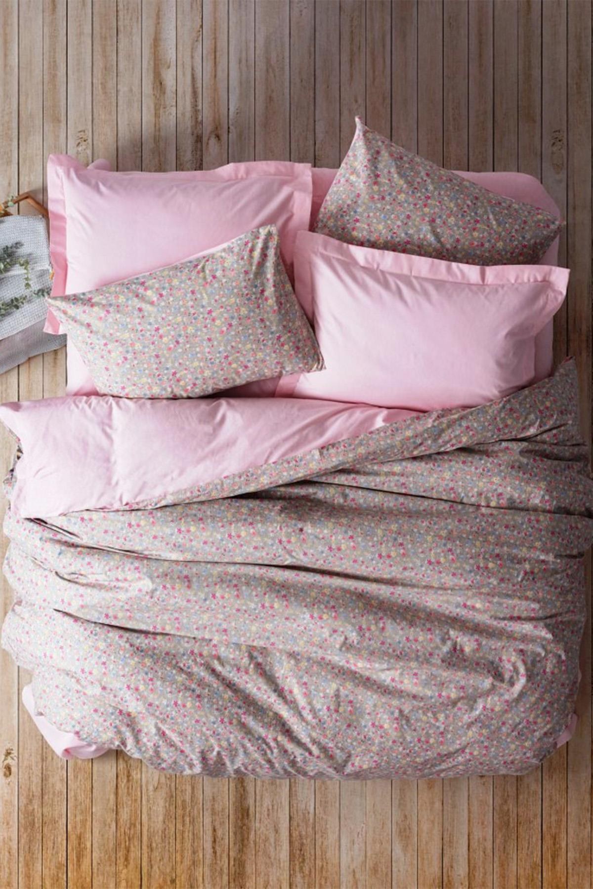 Petite Tek Kişilik Nevresim Takımı Sihu Pembe, %100 Pamuk Ranforce 30/1 57 TEL Kumaş, Pigment Baskıl
