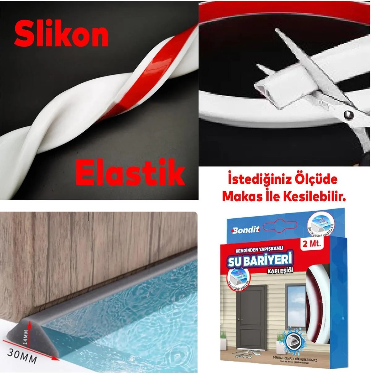 Su Bariyeri Kapı Altı Sızdırmaz Su Tutucu Yapışkanlı Slikon Bant Bandı 2 Metre BND01020015 23336