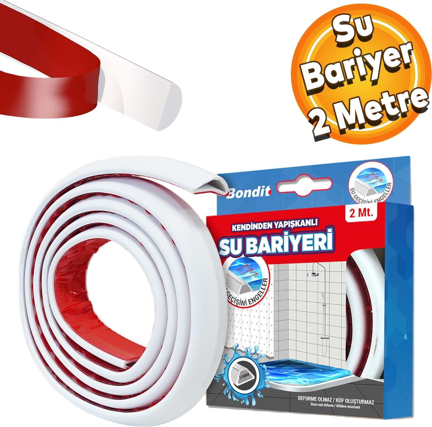 Bondit Su Bariyeri Kapı Altı Sızdırmaz Su Tutucu Yapışkanlı Silikon Bant Izolasyon Yalıtım Bandı (2 Metre)