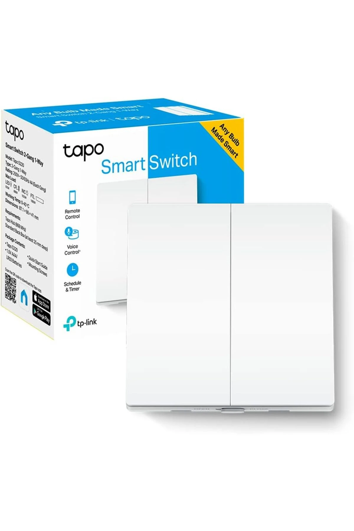 Tapo S220, Akıllı Işık Anahtarı, Uzaktan Kumanda, Aletsiz Pil Değiştirme, Nötr Gerekmez, Tüm ampulle