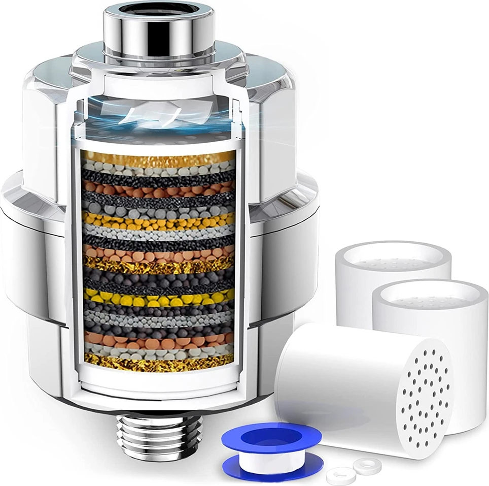 20 Kademeli Duş Filtresi-Sert Su Için Duş Başlığı Filtresi, 3 Değiştirilebilir Filtre Kartuşlu Fan, Duş Suyu Filtresi (Yurt Dışından)