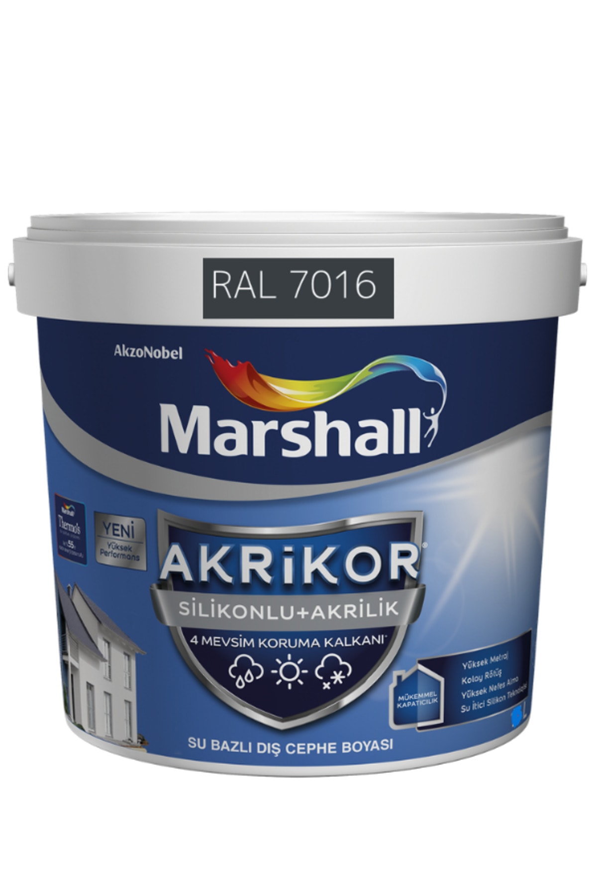 Akrikor Silikonlu + Akrilik Dış Cephe Boyası Antrasit 7016 2.5 Lt