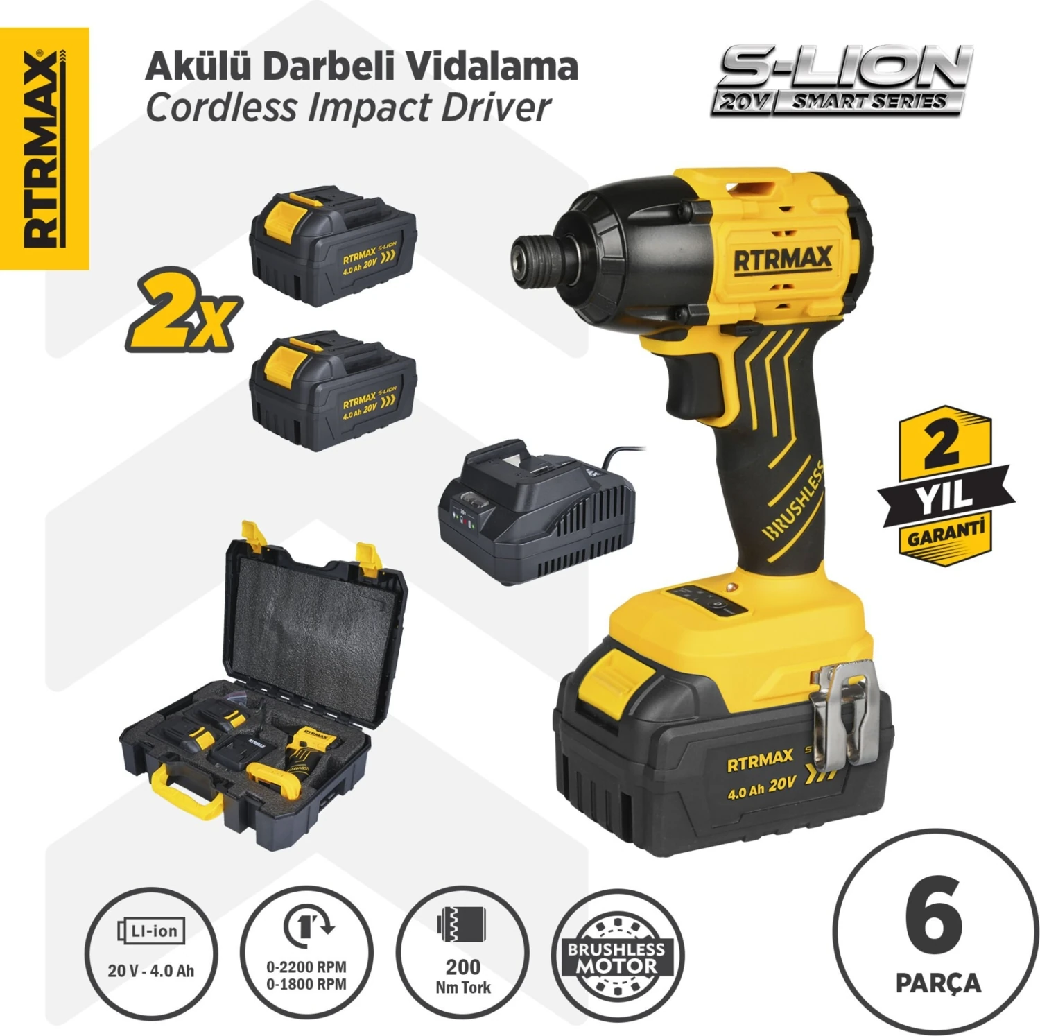 RTS5020 Şarjlı Torklu Vidalama Makinası Kömürsüz 200 Nm 2x4 Ah 20V Çift Akü S-Lion - Akü Dahil