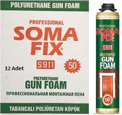 12 Adet Tabancalı 750 ml- 850 Gr Poliüretan Köpük Çelik Kapı Pencere İzolasyon Montaj Dolgu Pu Köpük