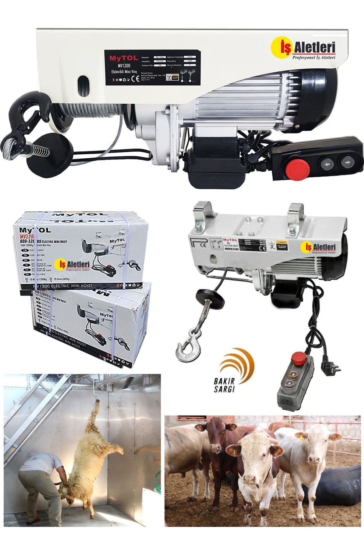 600*1200 Bakır Sargılı Elektrikli Vinç Kurban Kaldırma Caraskal 20 Metre Halatlı