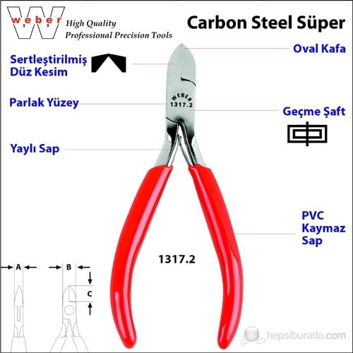 WEBER 1317.2 Karbon Çelik Süper Elektronikçi Yan Keski-Yaylı 115 Mm