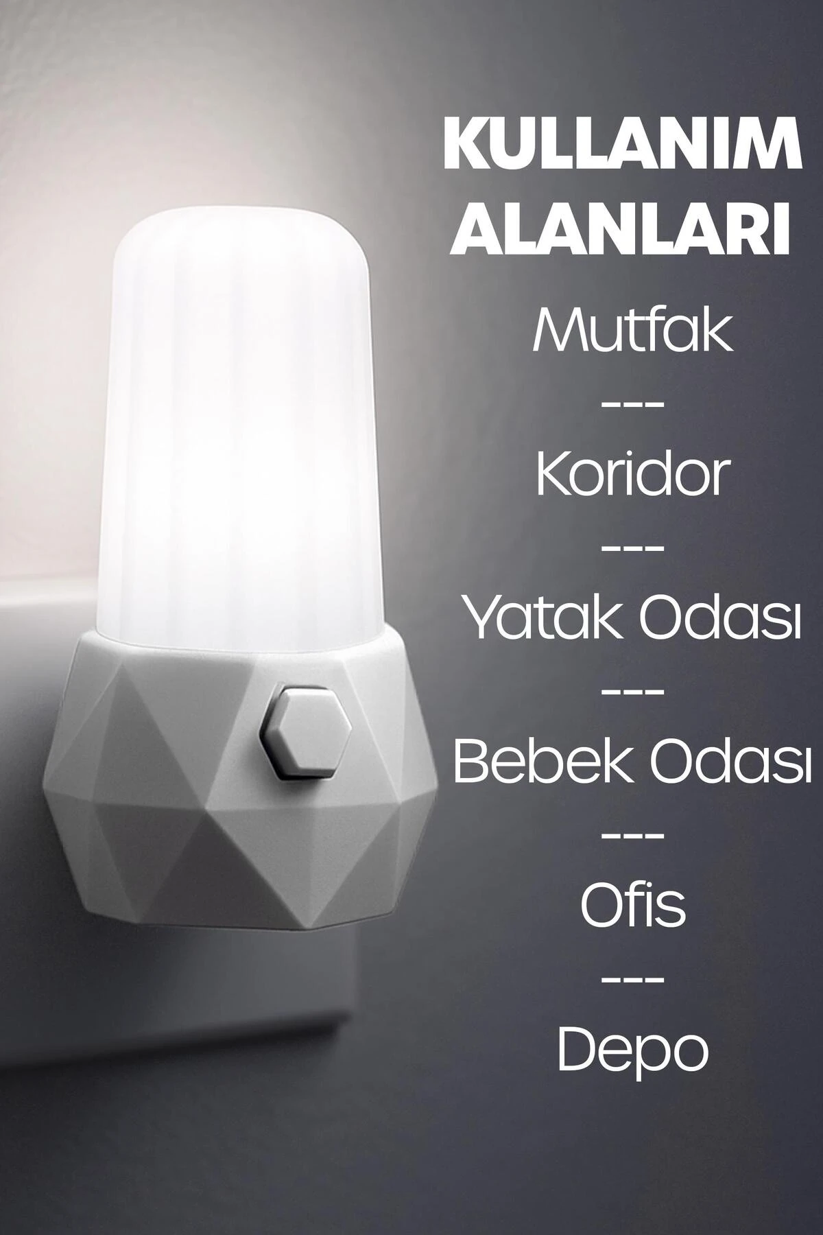 Gece Lambası Prizma Tip 2 MOD Sarı-Beyaz Işık Tuşlu Koridor Hol Işığı Uyuma Işığı Beyaz GC07