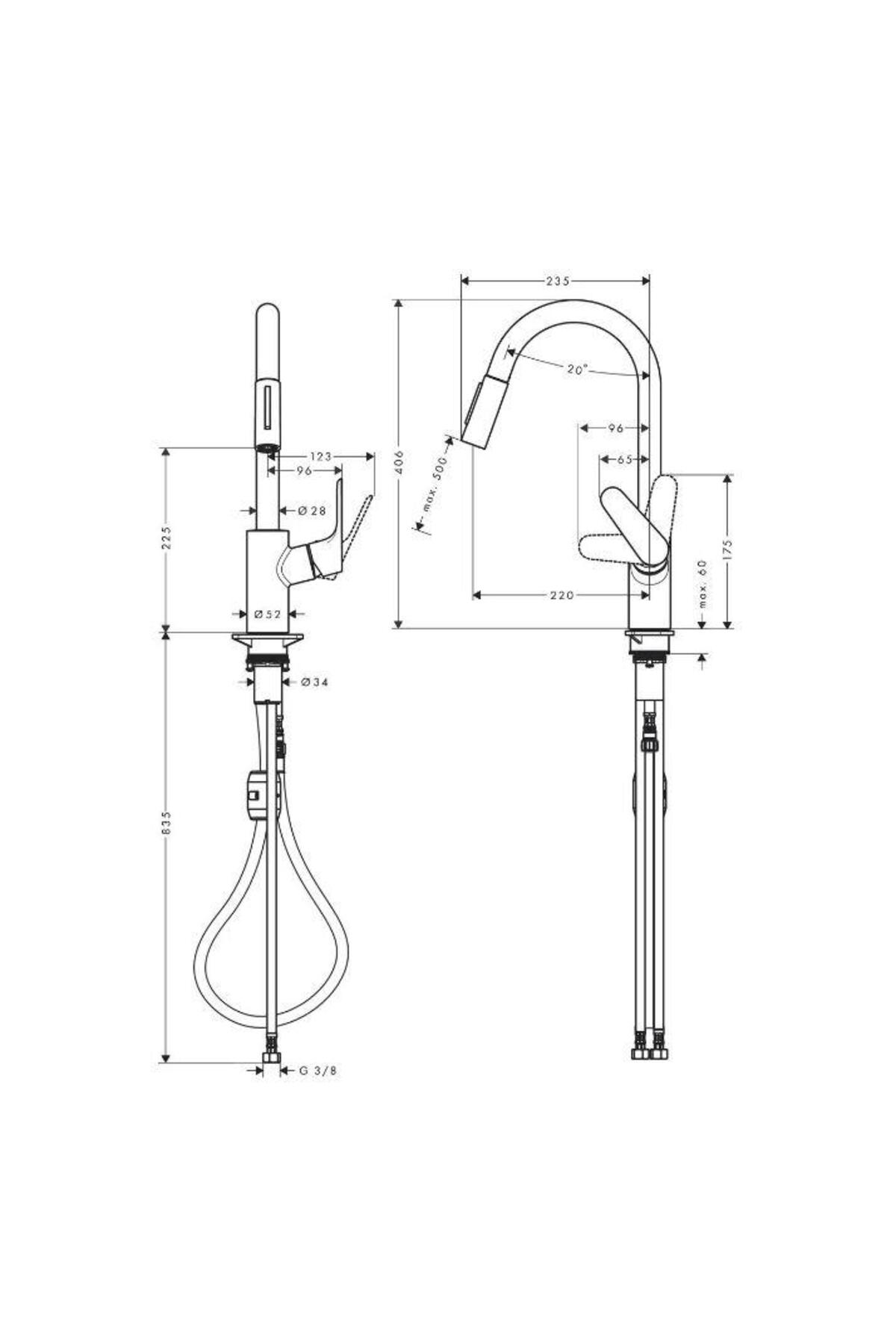 Focus® Tek kollu eviye bataryası 240 Mat siyah