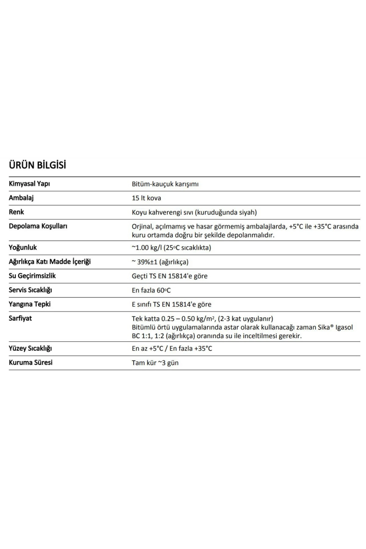 Sika Igasol Bc 15 Kg (KAUÇUK BİTÜM ESASLI KAPLAMA)
