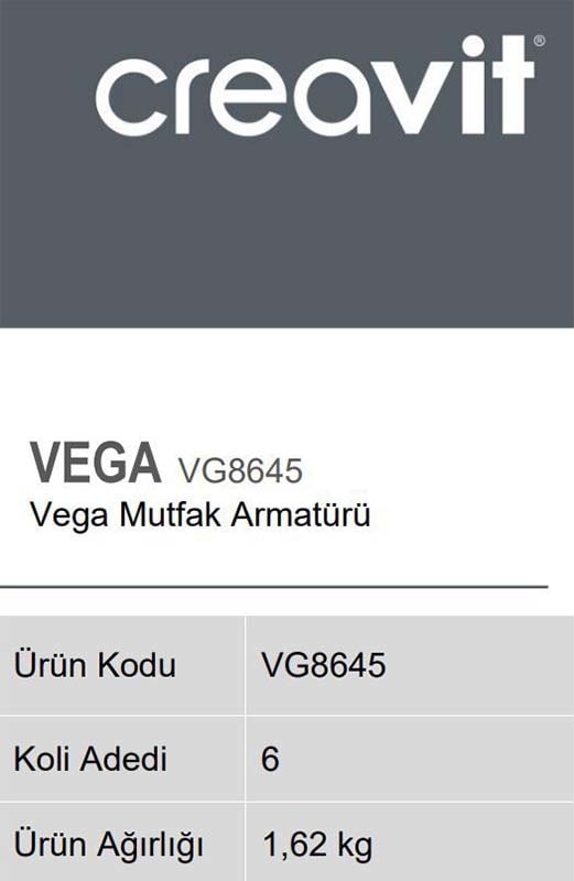 VG8645 Vega Mutfak Armatürü