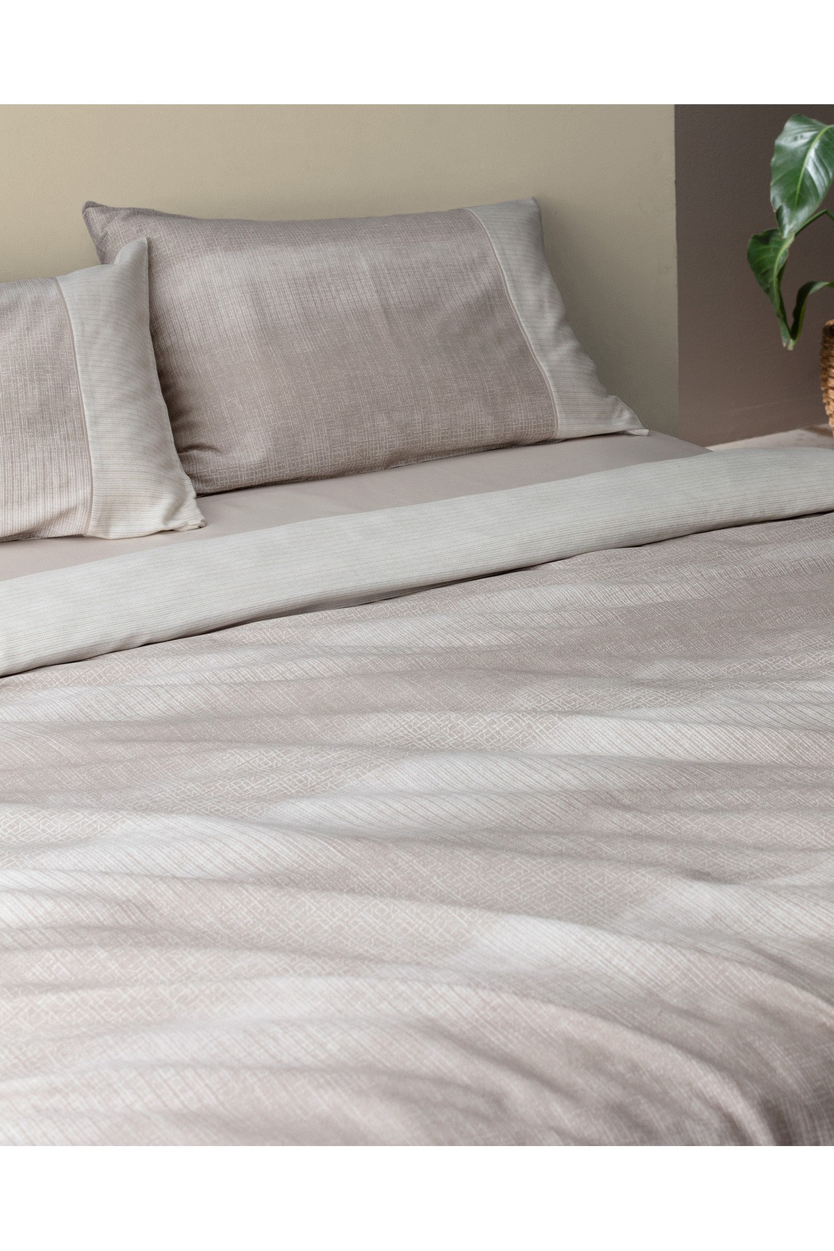 Adelya King Size %100 Pamuk  Crep Baskılı Nevresim Takımı - Bej