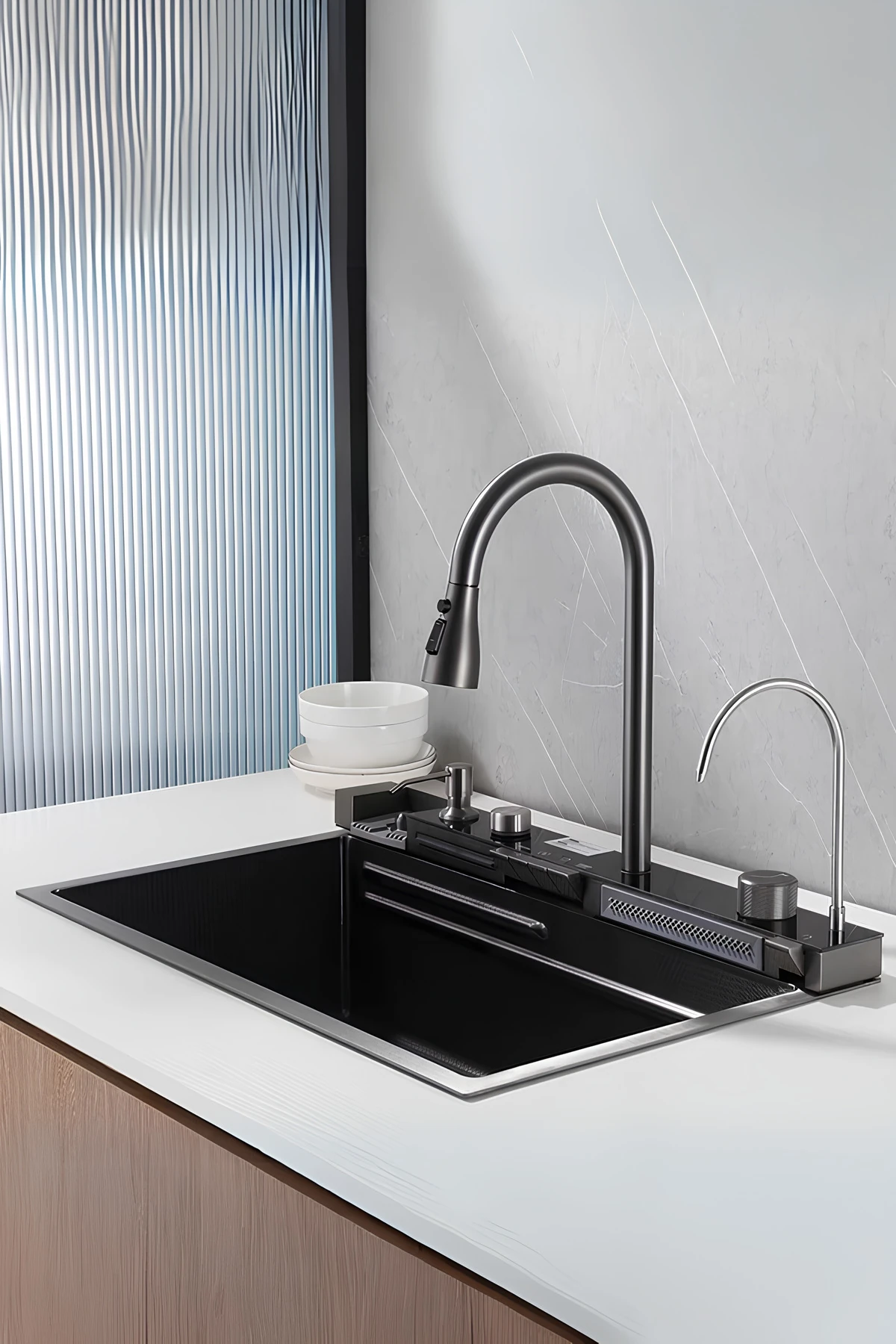 Premium 9 Fonksiyonlu Akıllı Teknolojik Eviye Seti Paslanmaz Bal Peteği Taban Evye - Honeycomb