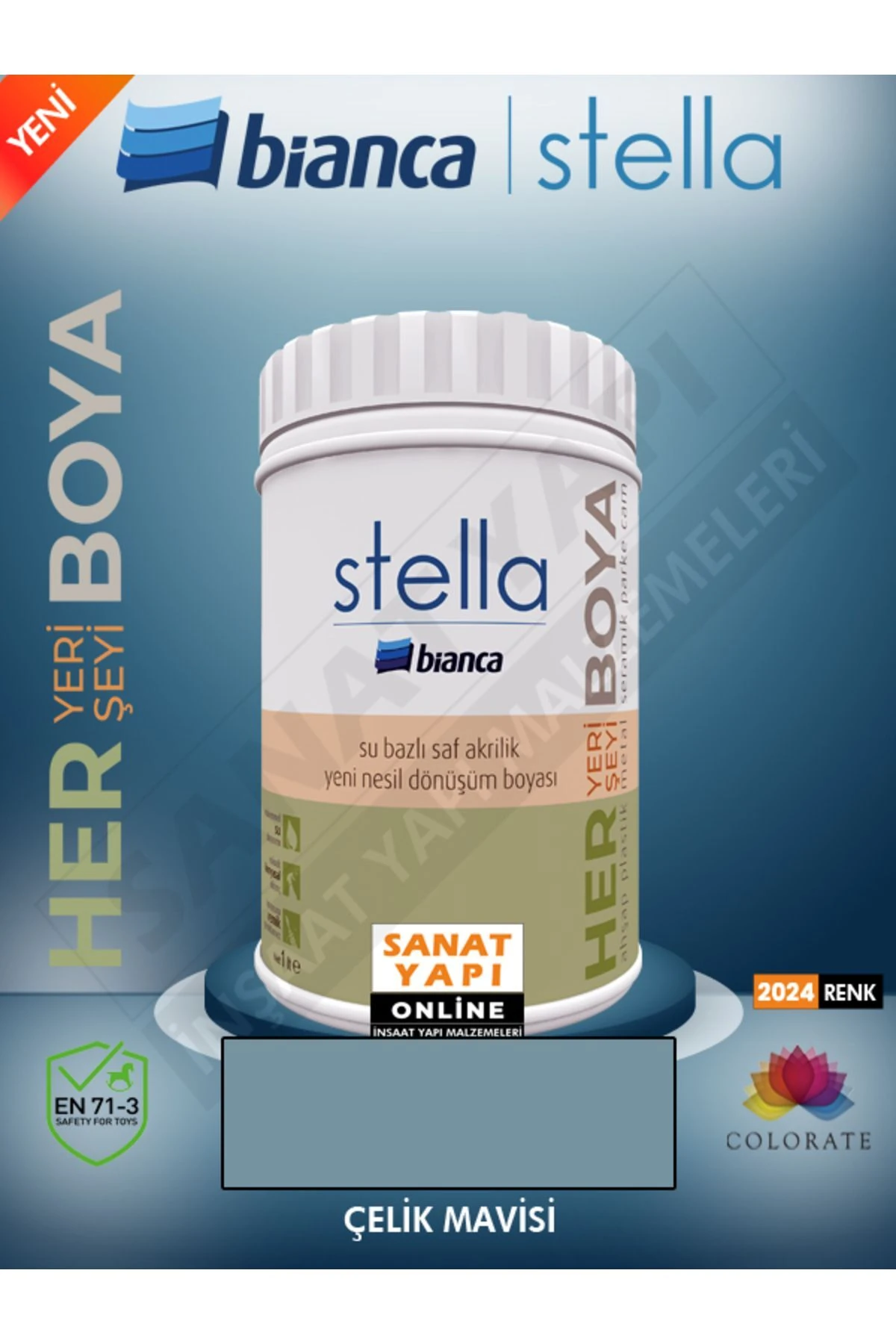 Stella Su Bazlı Akrilik Boya Çelik Mavisi