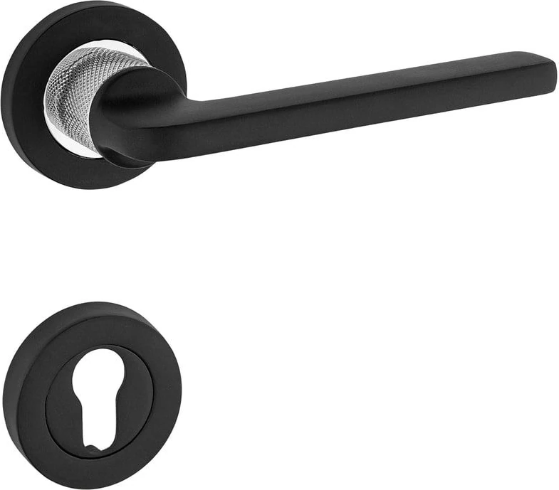 Hisar Mat Siyah Krom Rozetli Yale Çelik Kapı Kolu Sağ Basar