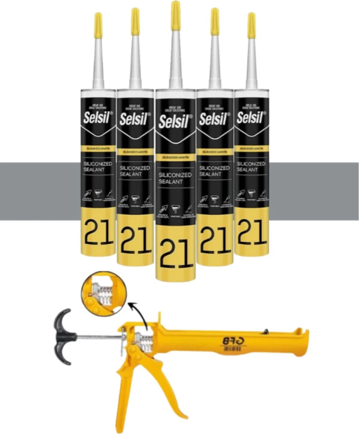 Silikonize Mastik 500 gr Gri (5 Adet),alüminyum Tabanca