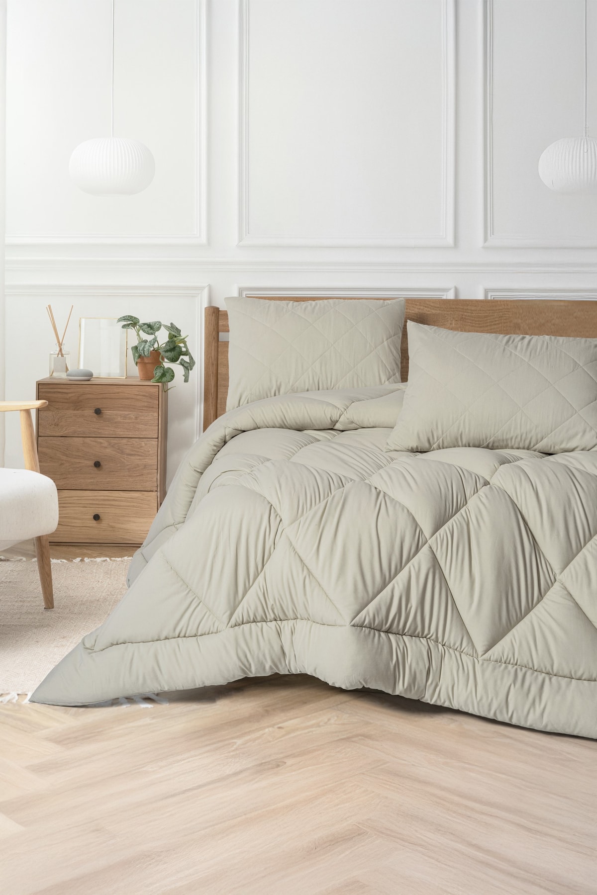 Softwash Çift Kişilik Yorgan Seti Taş 160x200 Lastikli Çarşaf