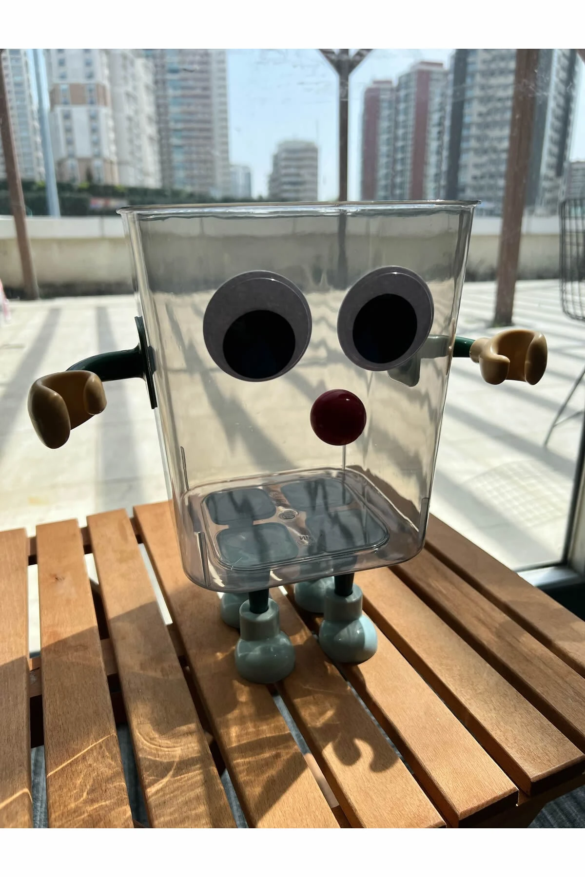 Sevimli Robot Çöp Kovası Çocuk Oyuncak Saklama Kutusu Stickerlı | Kapaksız 5,7 Litre Antrasit