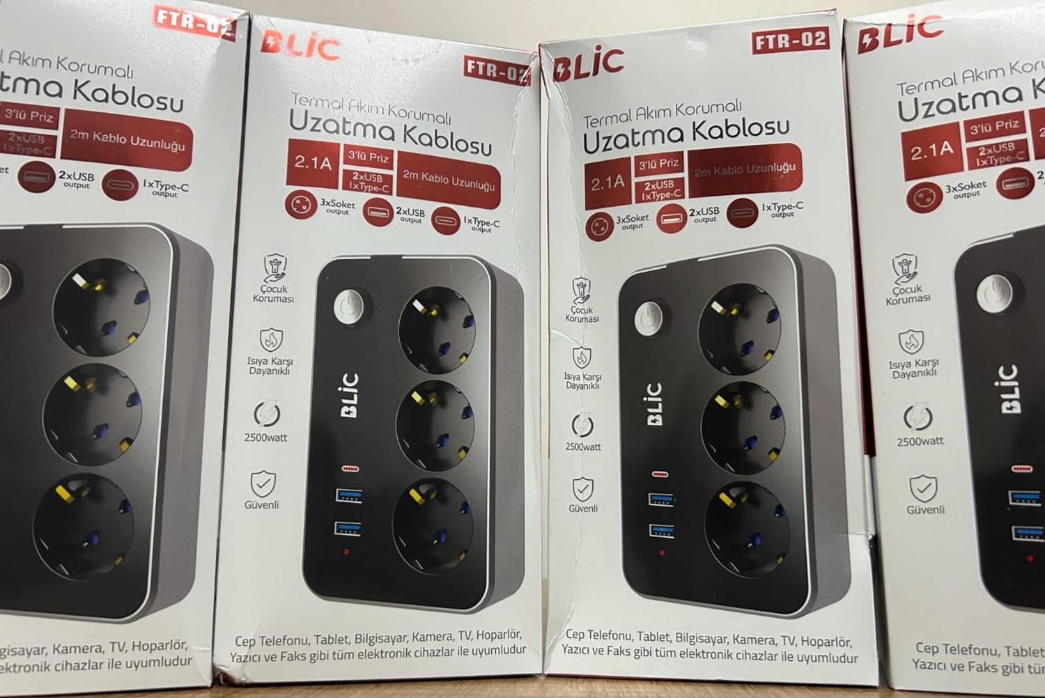 Blıc 2*usb-A,1*type-C, 2 Metre Kablolu Akım Korumalı Priz