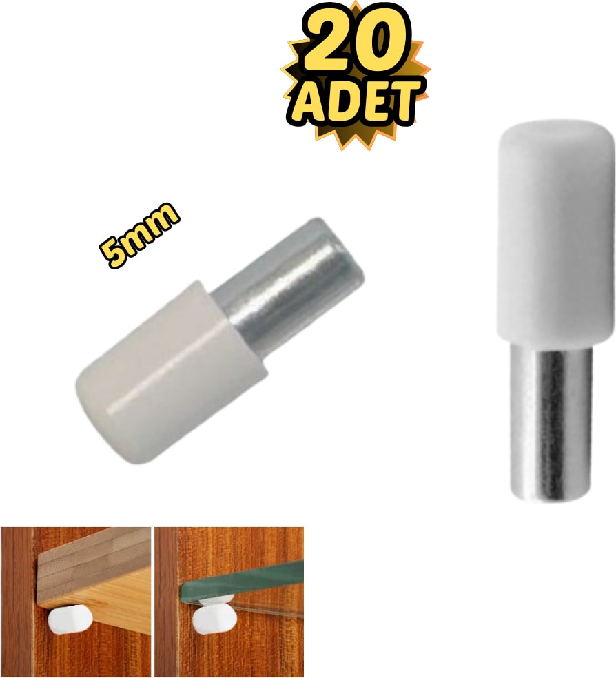 Plastik Başlı Metal Raf Pimi 5 mm Paslanmaz 20’li