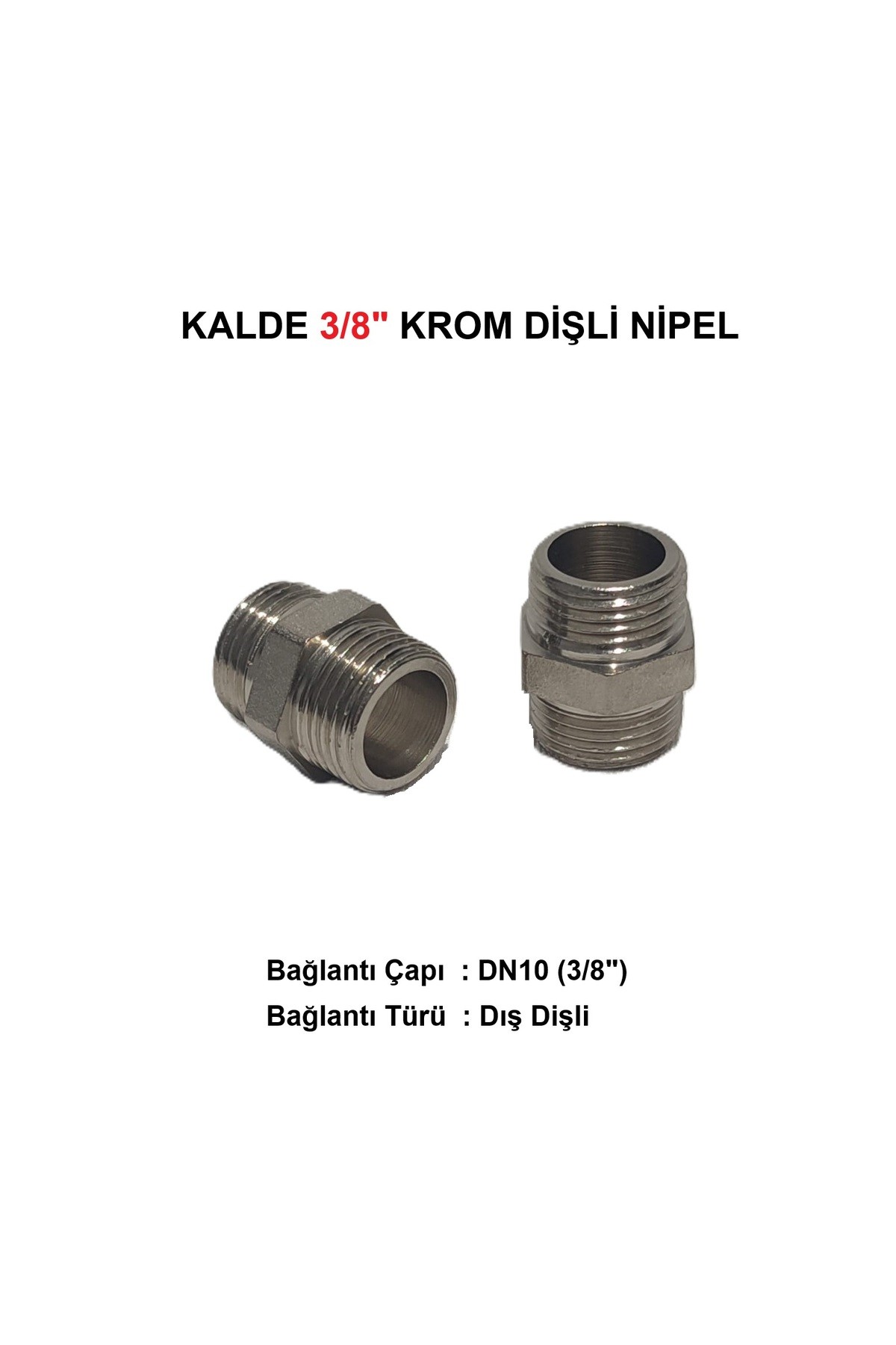 2'Li Paket 3/8" Sarı / Krom Dişli Nipel Dn10 - Chrome Nipple