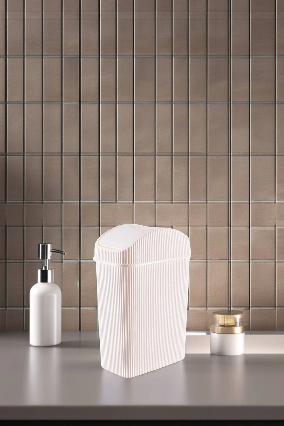 Mini Çöp Kovası, Mutfak, Banyo, Tuvalet, Ofis Çöp Kutusu Krem