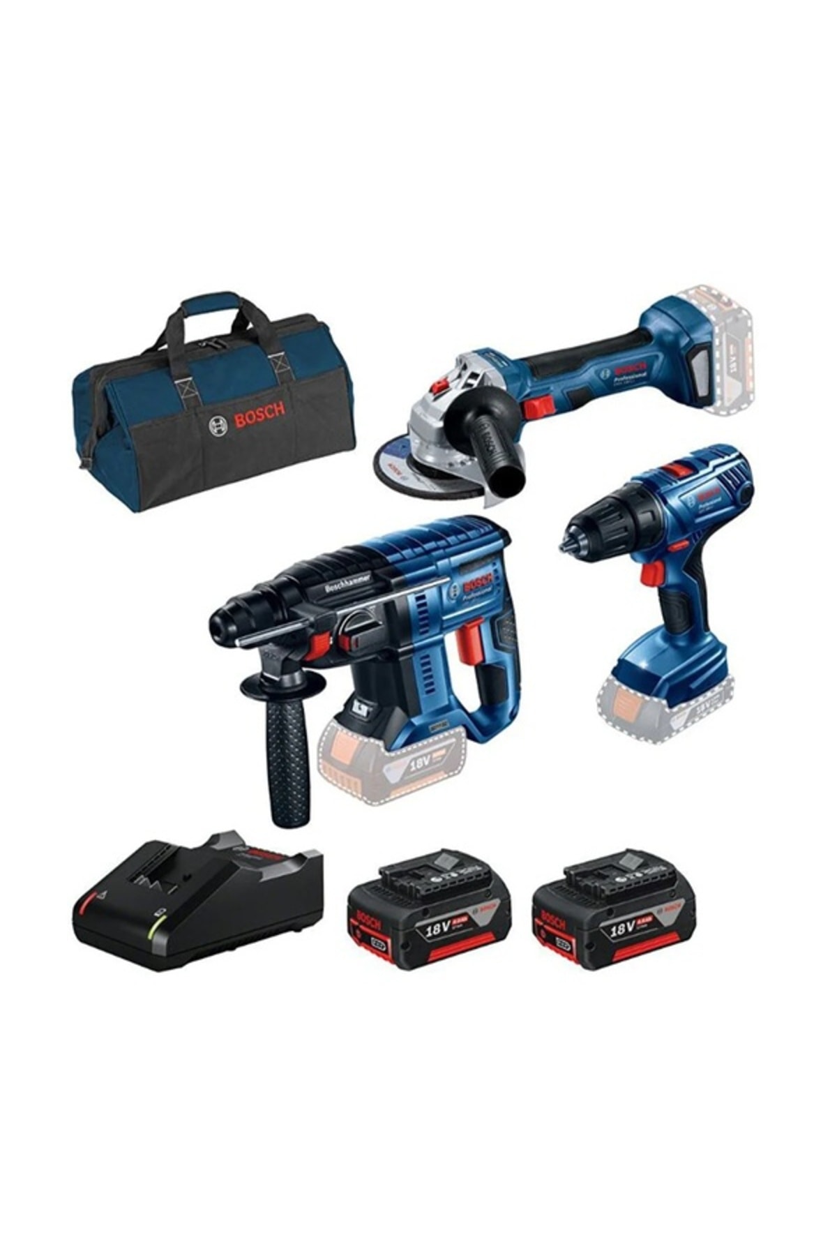 BOSCH Gbh 180-Lı + Gsr 180-Lı + Gws 180-Lı + 2X4.0Ah + Gal 18V-40 + Raf Bag