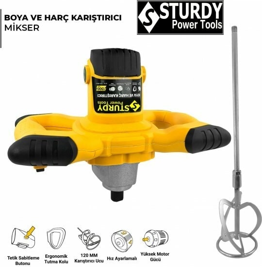 Power Tools 1400Watt 6 Kademe Hız Ayarı Boya ve Harç Mikseri Karıştırıcı