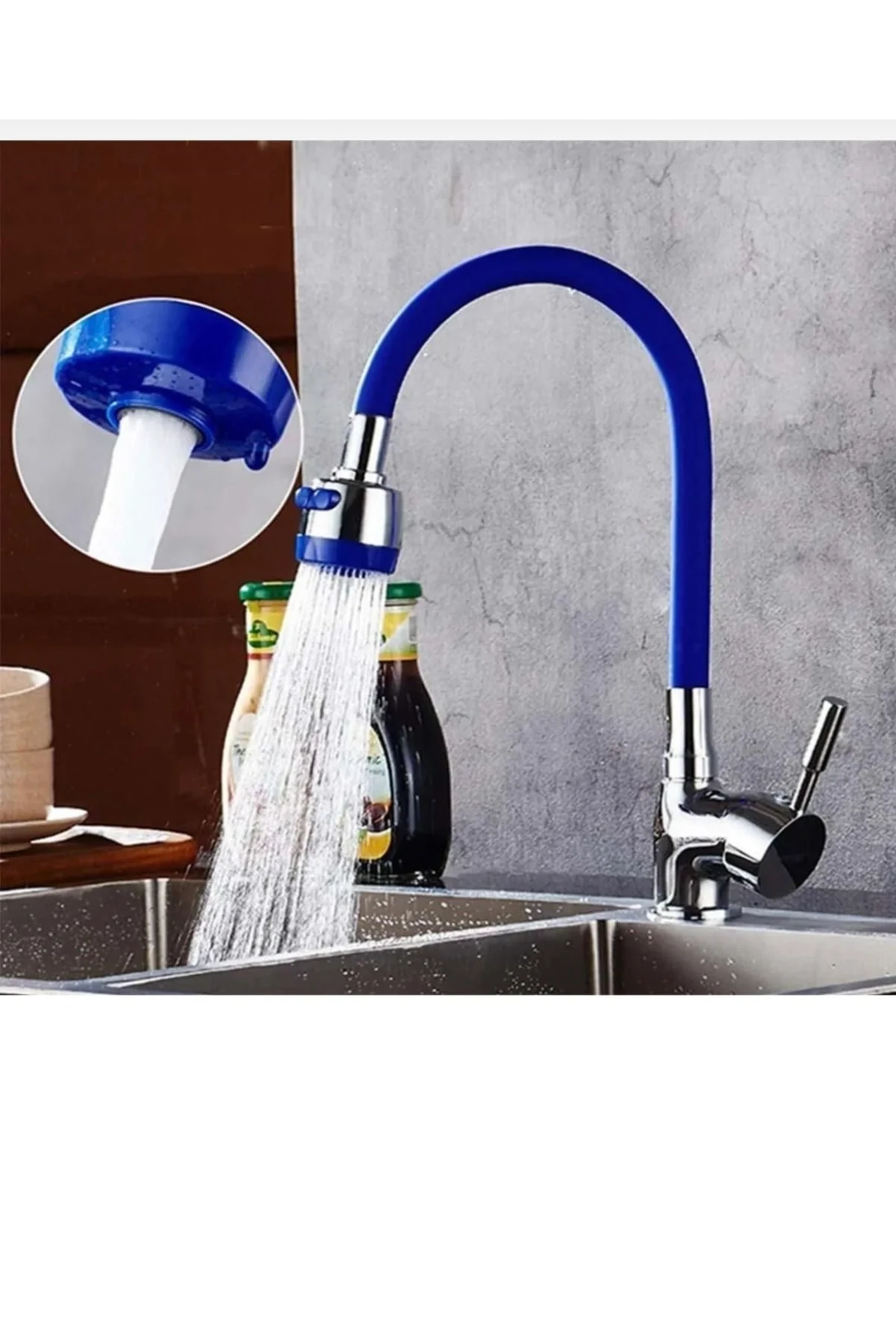 Kubar Oynar Başlıklı Spiral Renkli Kubar Lavabo, Mutfak Esnek Musluk Lacivert