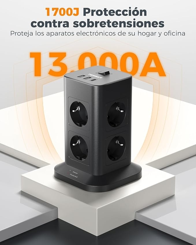 Akım Korumalı 8'li 2 Metre Type C ve Usb'li Grup Priz Siyah