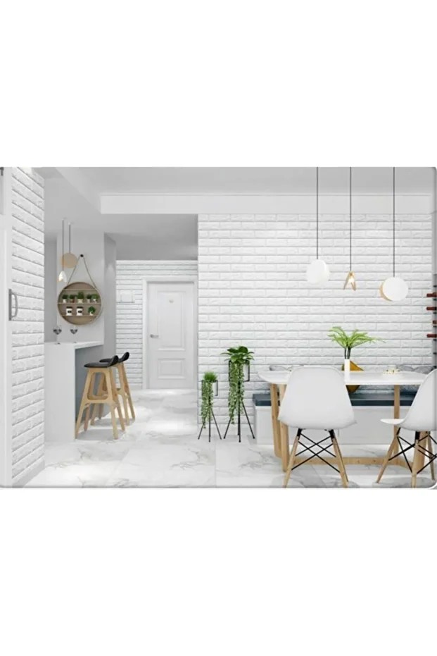 Yapışkanlı Sünger Beyaz Tuğla Duvar Kağıdı Kaplama Paneli 70x77 cm 6 Adet