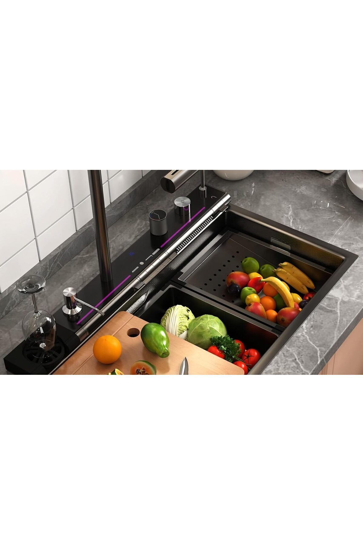 7 Tuşlu Akıllı Teknolojik Eviye Seti 304 Paslanmaz Yeni Model Fonksiyonel Mutfak Evyesi