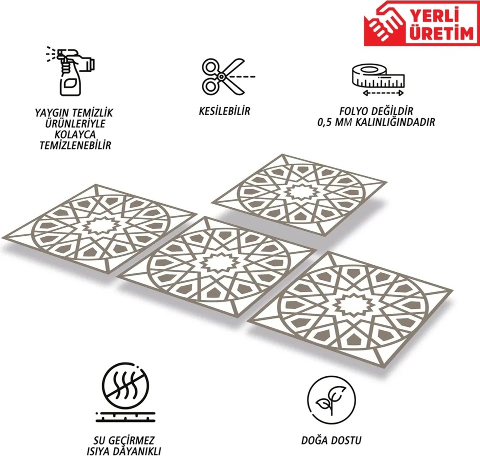 Kendinden Yapışkanlı Selçuklu Geometrik Desenli Pvc Karo 30 x 30 cm (33 Adet) 3 M²