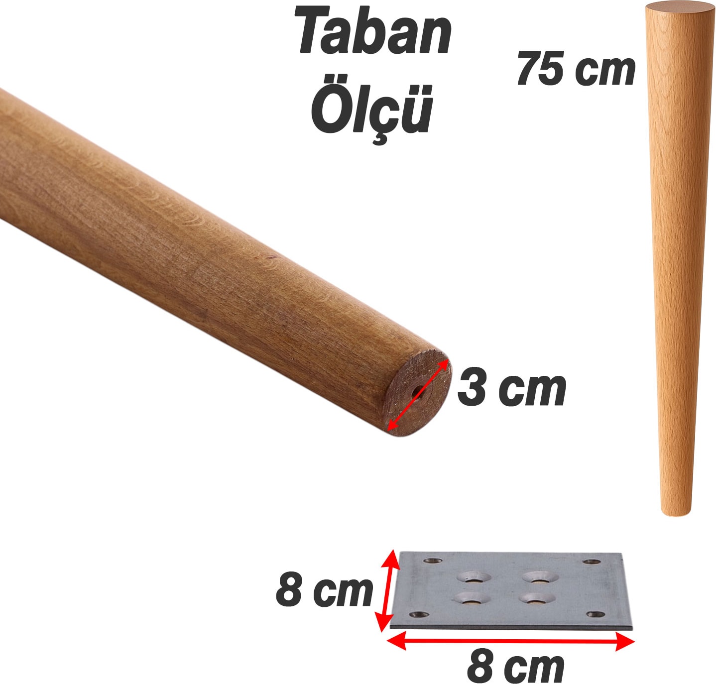 Bohem 75 cm Masa Ayağı 4 Adet Kahverengi Doğal Ahşap Bağlantı Aparatlı Mobilya Kanepe Sehpa Ayakları