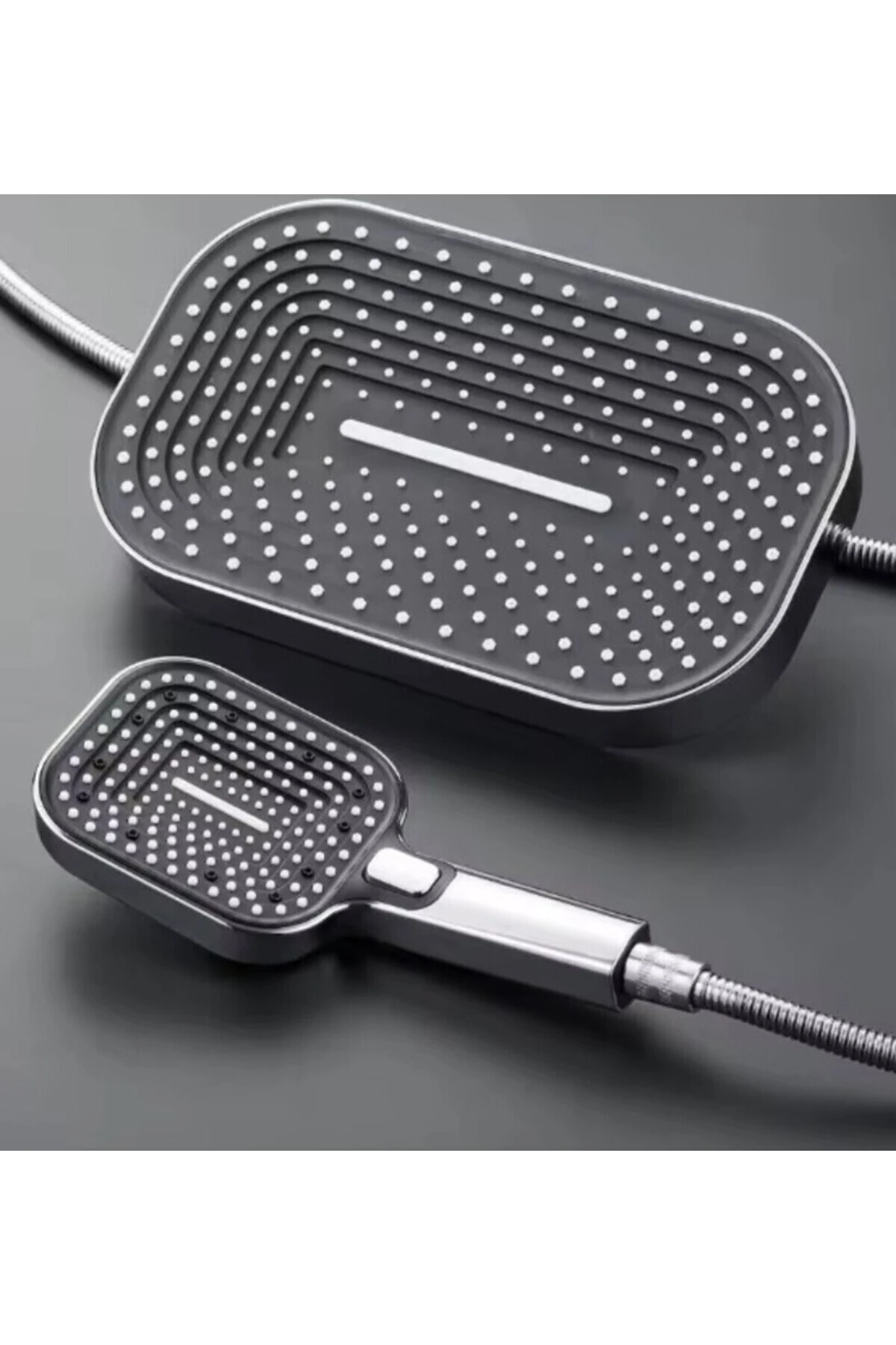 Lüks Siyah-Krom Yağmurlama Tepe Duş Seti