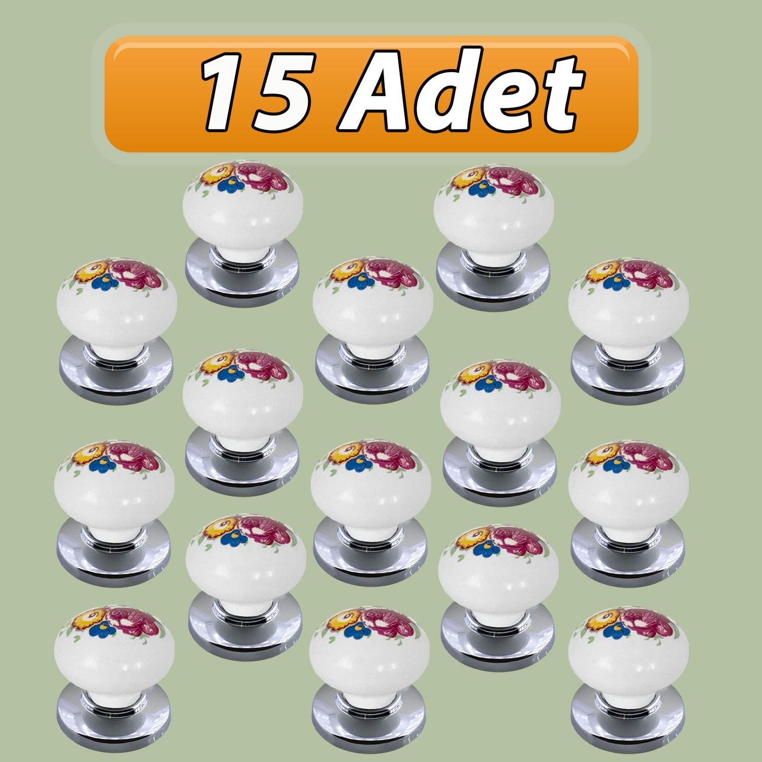 15 Adet Menekşe Kulp Beyaz Polimer Düğme Kulp Krom Tablalı Mobilya Mutfak Dolabı Çekmece Kulbu