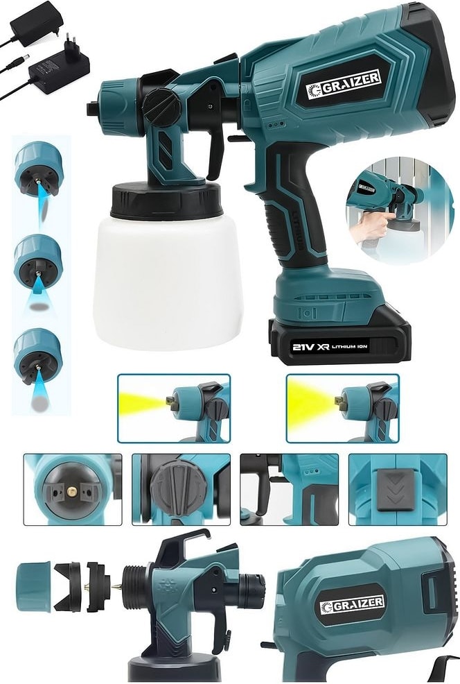 Powerforge 21V Çift Akülü 300 mm Vernik Sprey Boya Püskürtme Makinesi-Mavi