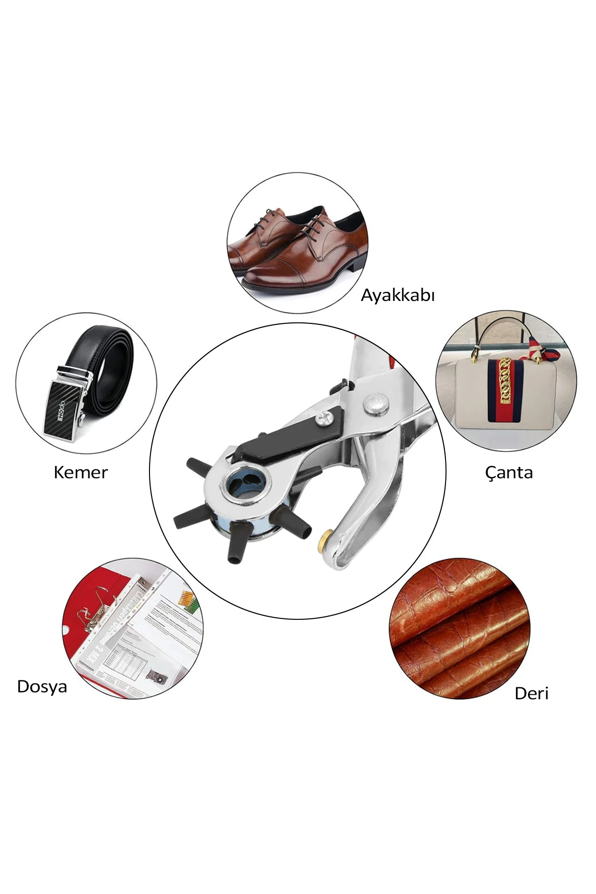 Profesyonel Kolay Kemer Deri Delik Açma Delme Aleti 6 Farklı Delik Açma Delici Pensesi Aparatı