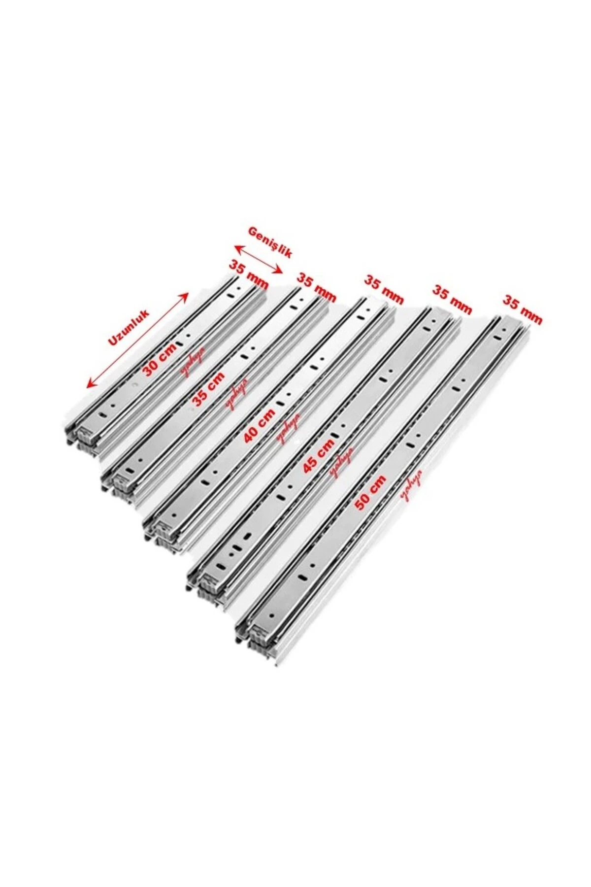 Teleskobik Ray Seti, Yüksek Kapasiteli, Dayanıklı Çekmece ve Dolap Rayları 1 Çift (3,5cm X 50cm)