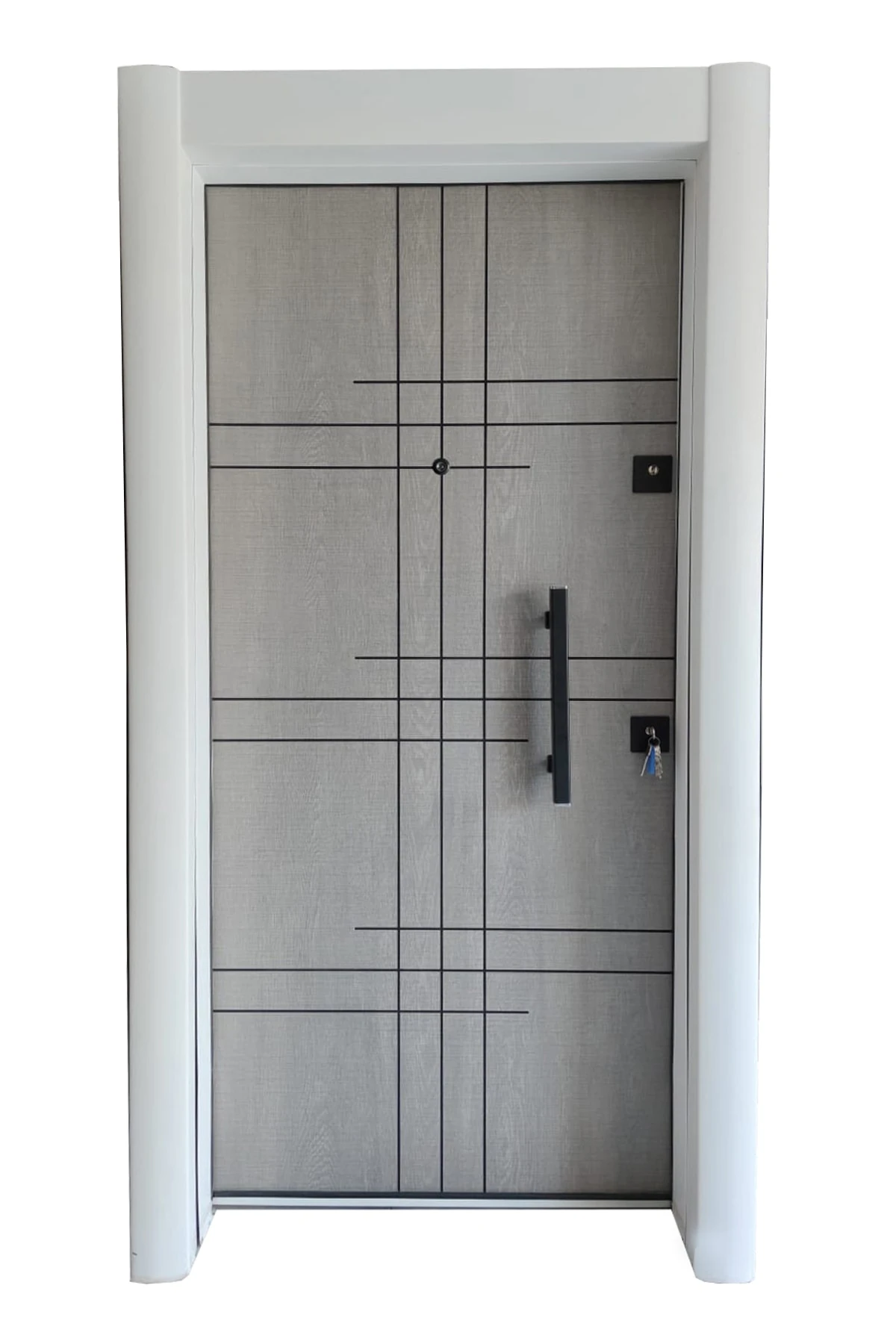 Çelik Kapı, Beyaz - Gri Daire Giriş Kapısı, Düz Model Çelik Kapı