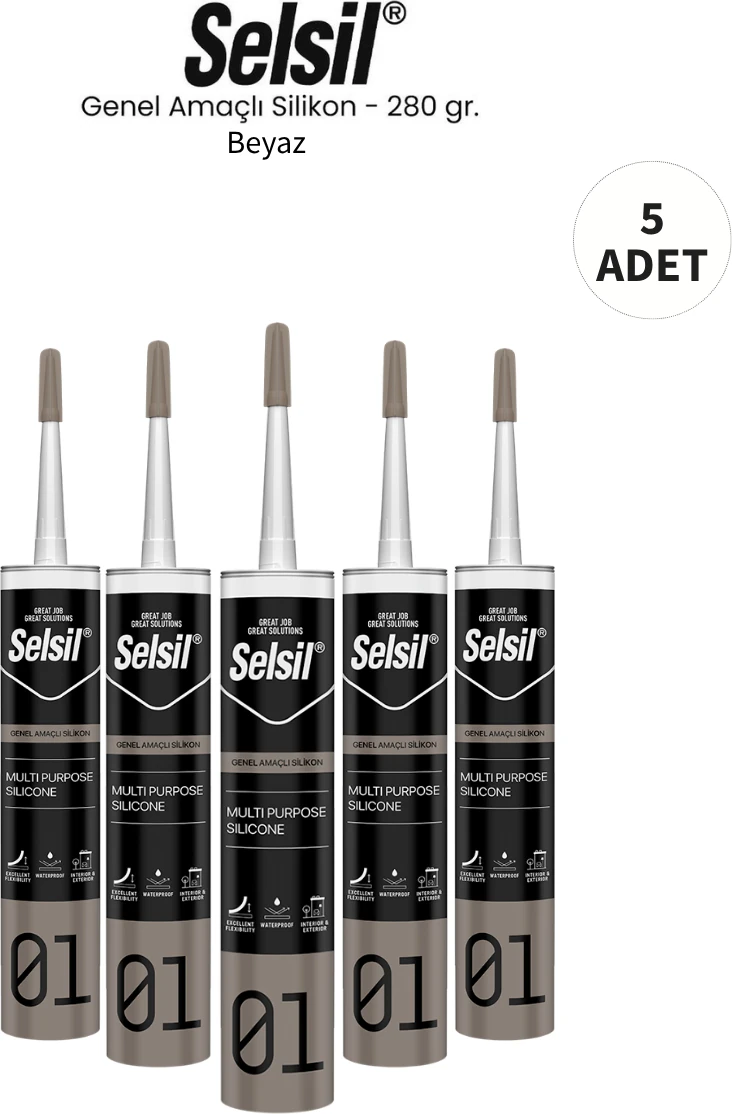 Genel Amaçlı Beyaz Silikon 280 Gr. - 5 Adet