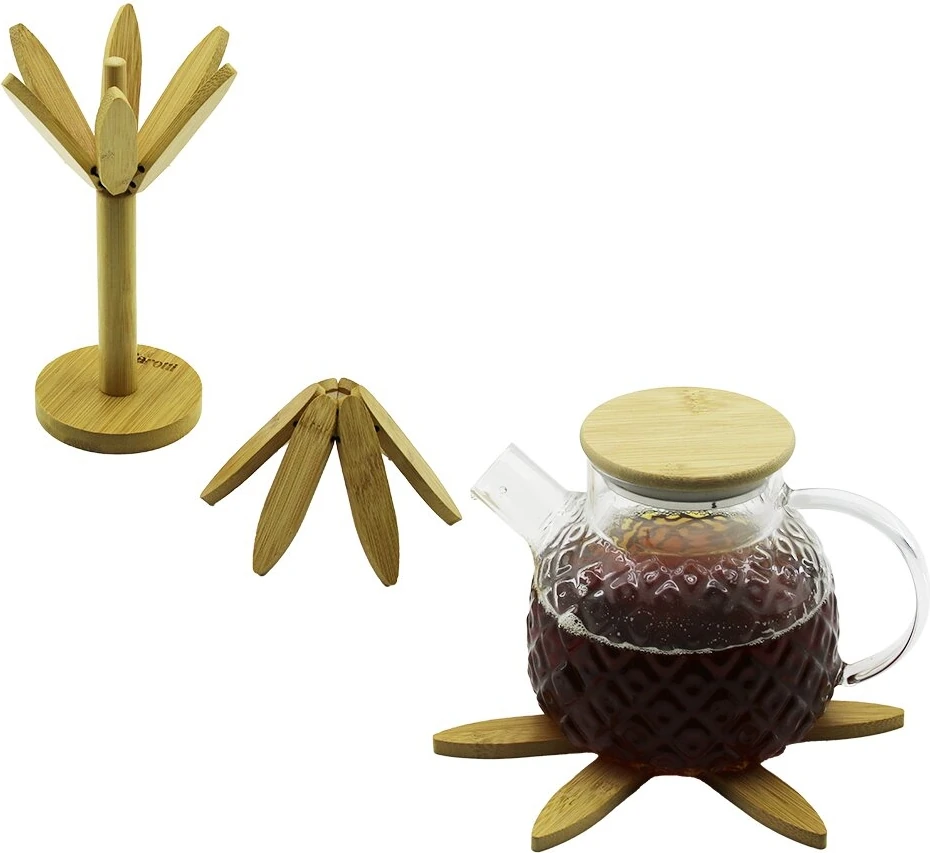 Standlı Ağaç Model 2pcs Ahşap Bambu Katlanır Nihale 6-Yapraklı Çiçek Modeli= Çap: 20CM (5263)