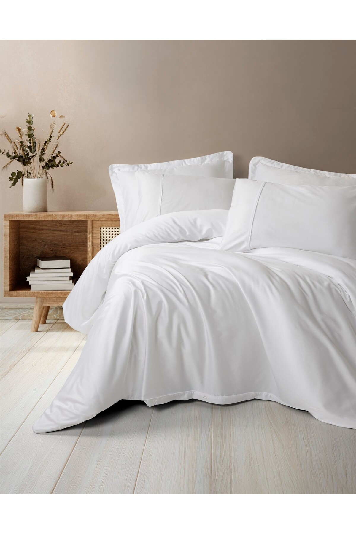 Silky Saten Çift Kişilik Nevresim Takımı Beyaz