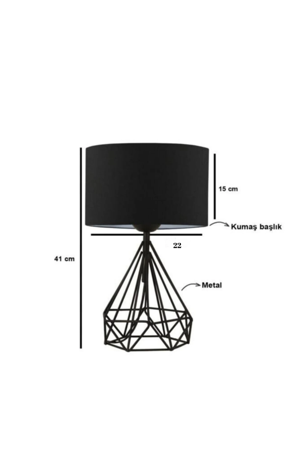 Prizma Metal Kafes Siyah Kumaş Silindir Tasarım Abajur