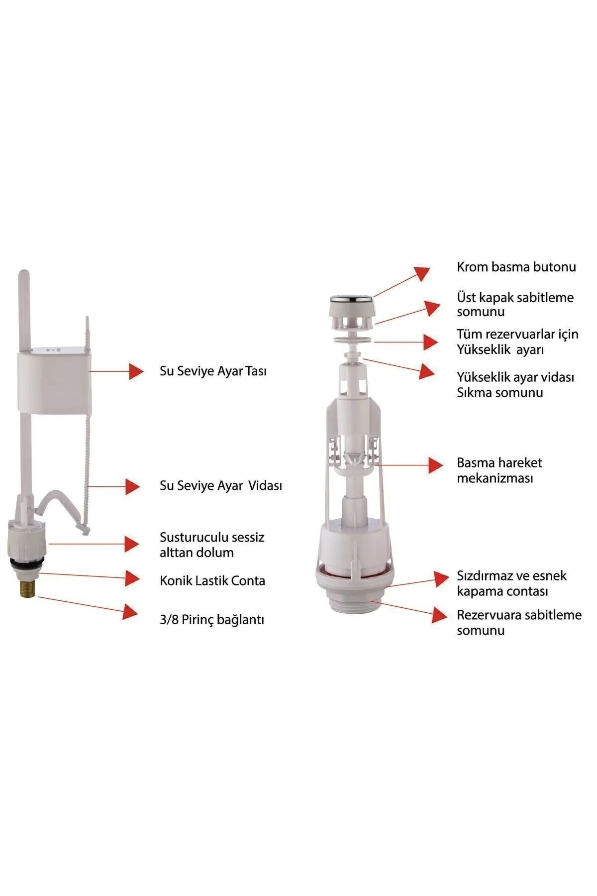 Gold Basmalı Rezervuar İç Takım Klozet Su Tahliye Mekanizması Sessiz Dayanıklı