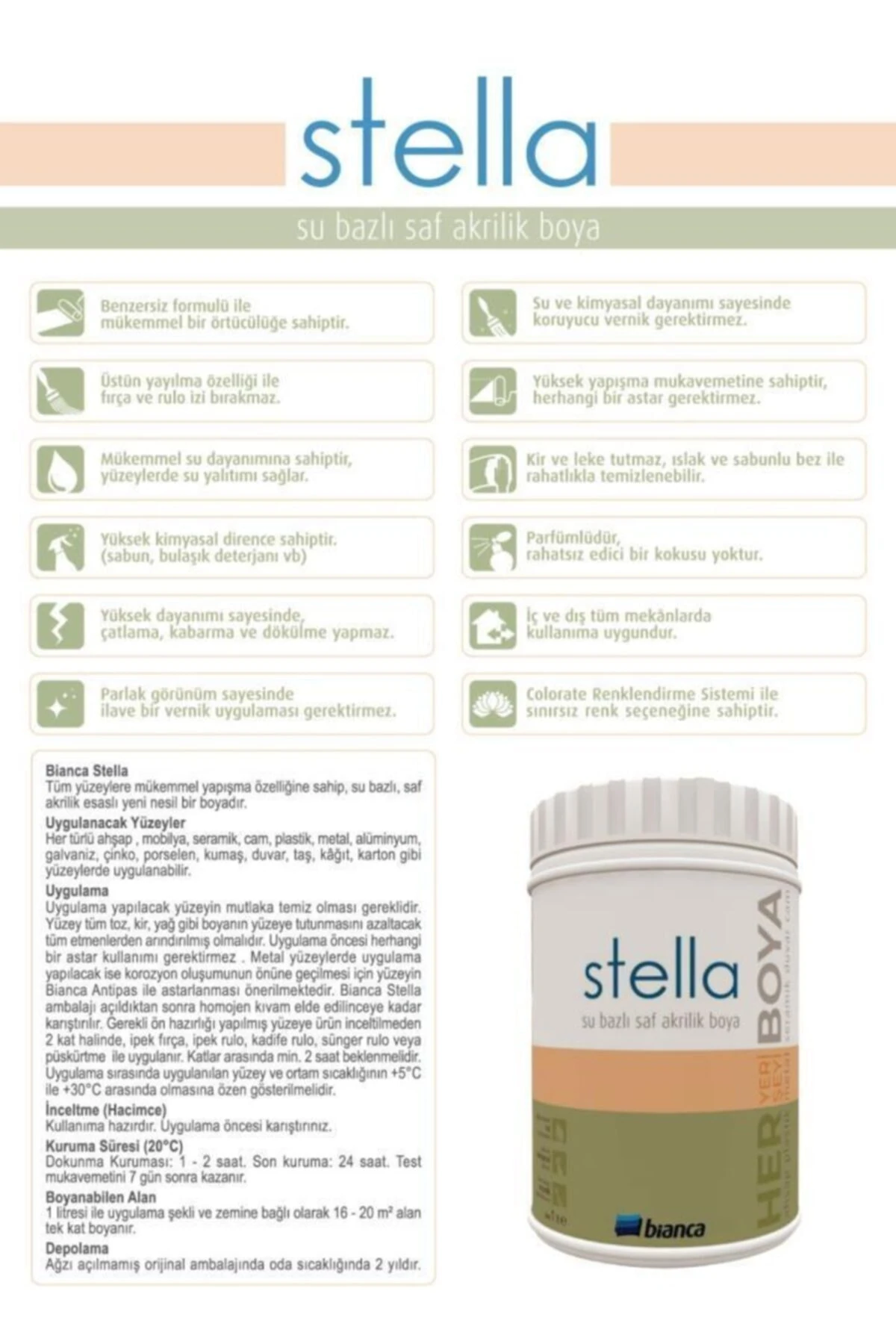 Stella Su Bazlı Saf Akrilik Boya 1Lt 2206 Kum Beji