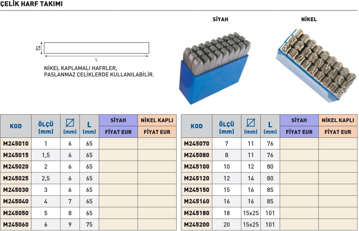 4mm Masus Nikel Çelik Harf Takımı M245040