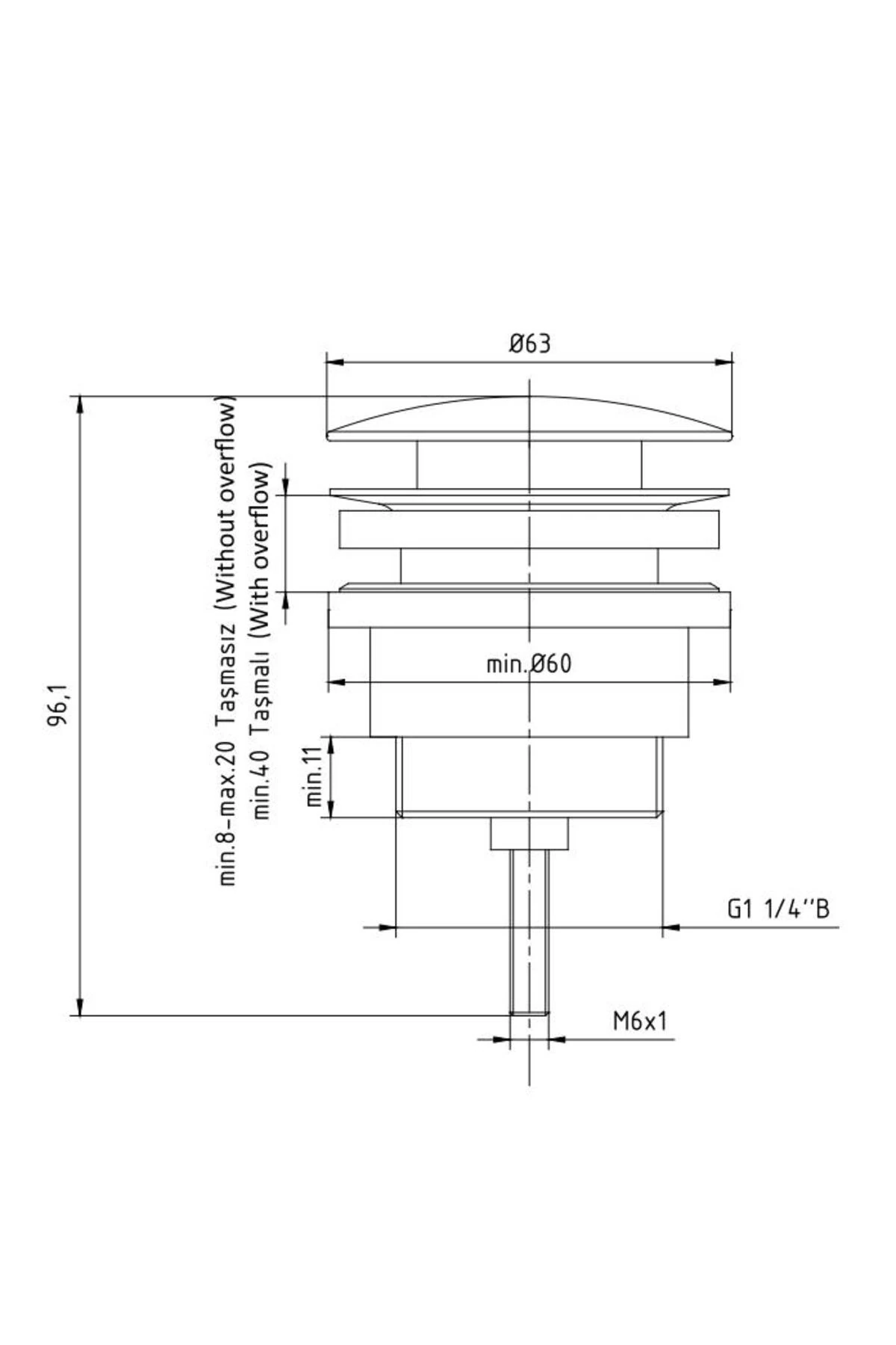 Pirinç Krom Bas Aç Bırak Pop Up Taşmalı Taşmasız Lavabo Sifonu 402129031